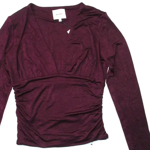 NWT Reformation Ines Knit Top in Wine V-neck Long Sleeve Ruched Blouse M - Image 2