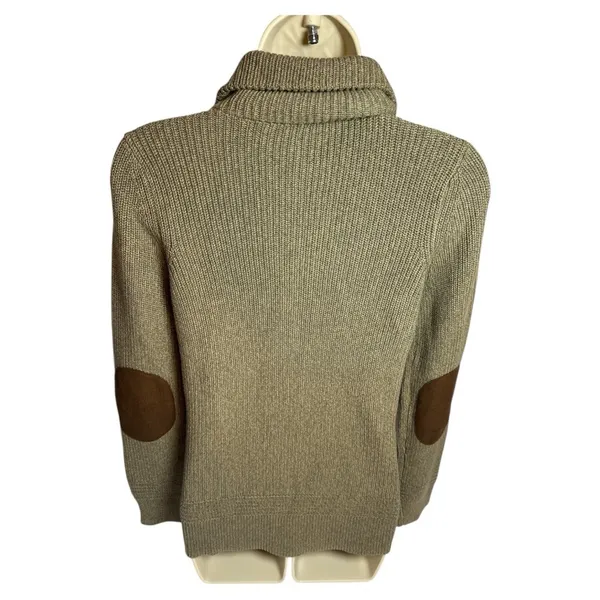 LRL Ralph Lauren Women Petite P Brown Cotton Knit Cardigan Suede Elbow Patches - Image 5