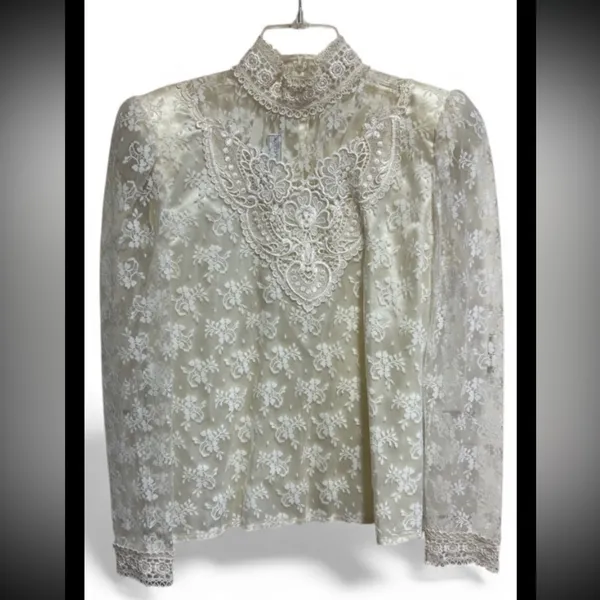 Vintagew Scott McClintock blouse Size 10 Lace High Neck Victorian Boho Bridgeton - Image 3
