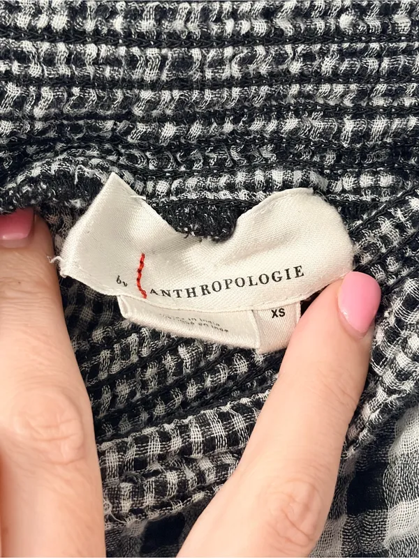 Anthropologie Black & White Gingham Smocked Waist Leggings - Image 3