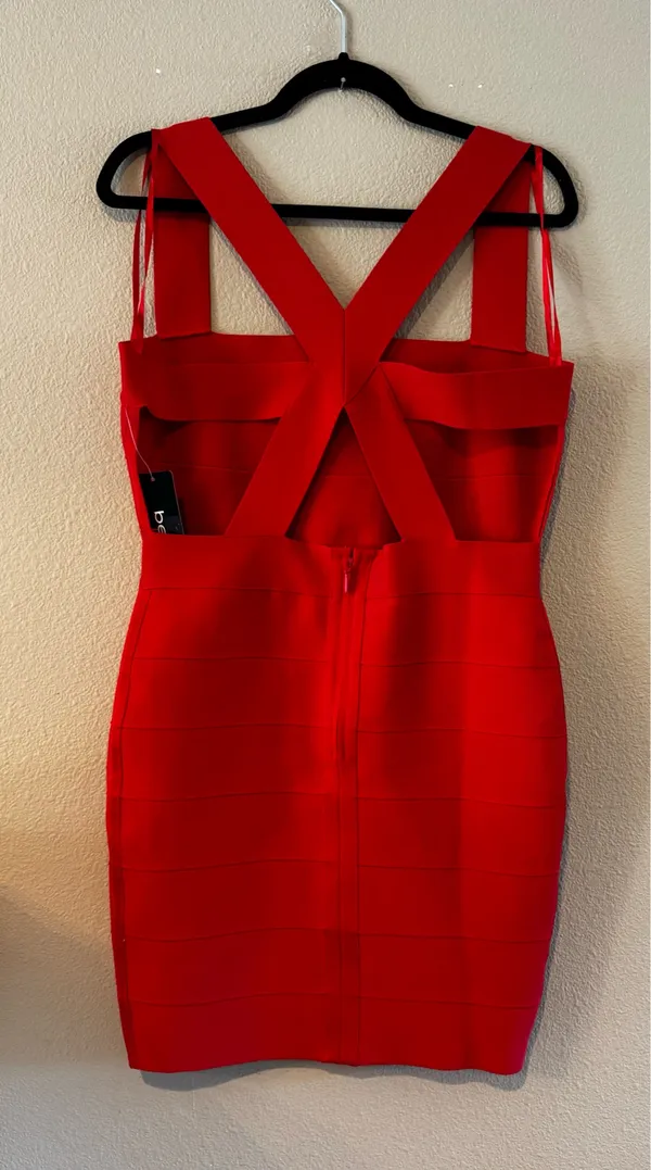 Bebe NWT Red Bandage X-Back Bodycon Dress L - Image 3