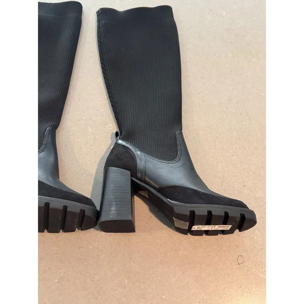 River Island Black Knit‎ Sock Chunky Heel Knee High Boots Womens Size 6 EUR 39 - Image 5