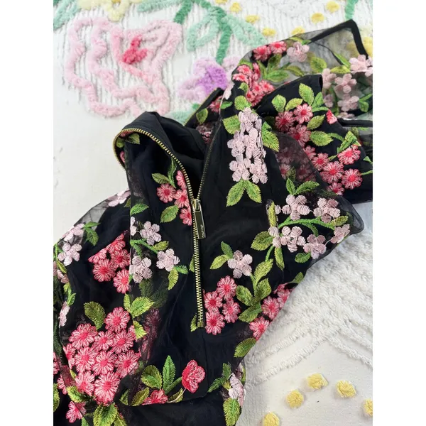 Calvin Klein Floral Embroidered Mesh Mermaid Midi Dress Black Pink 2P CD8L15EZ‎ - Image 9