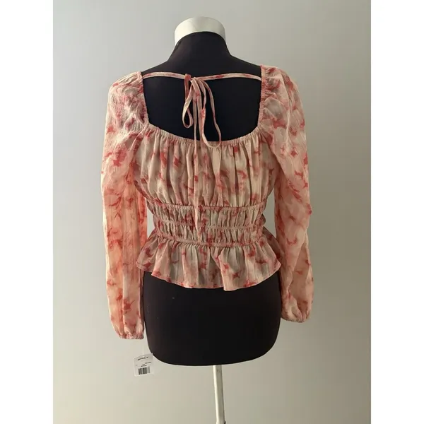 Dizzy Lizzy Blouse M Red Pink Smocked Milkmaid Peasant Boho Festival Hippie New - Image 4
