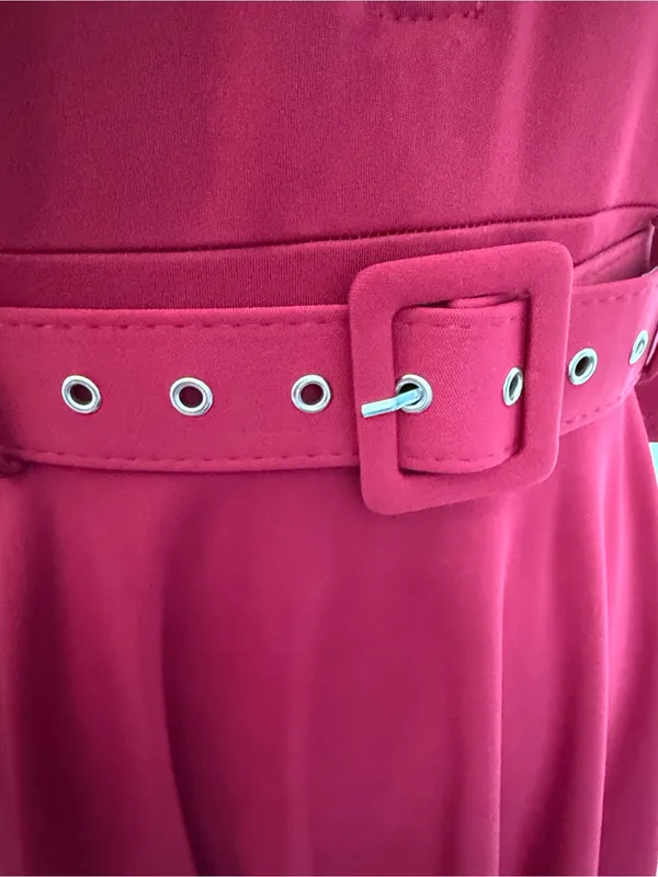 ChicMe Burgundy Belted Midi Dress with Front Zip Detail - Image 9