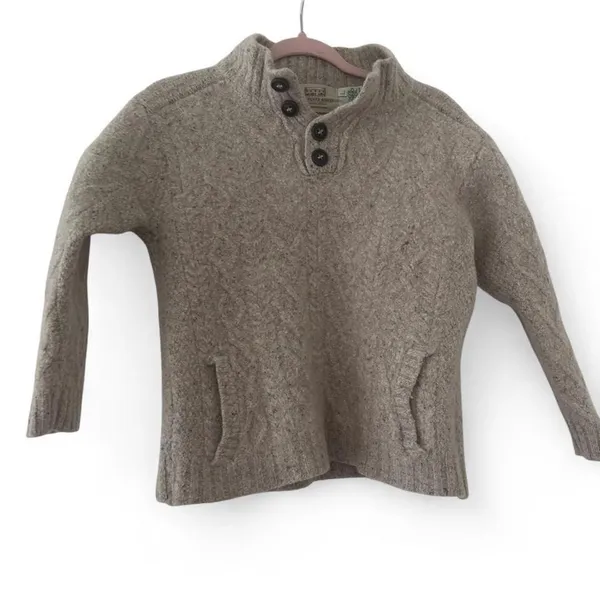 Aran Sweater Market 100% Merino Wool Funnel Neck Pullover Sweater Size L - Image 4