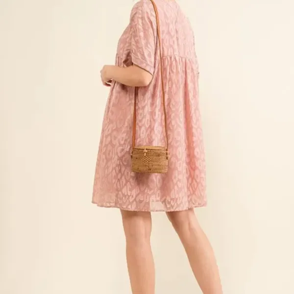 And The‎ Why Woven Leopard Baby Doll Roll-Sleeve Casual Dress - Image 3