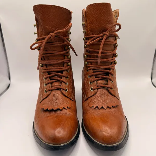Ariat Heritage Lacer Womens Cognac Brown Leather Western Lace Up Boots Kiltie 7B - Image 7