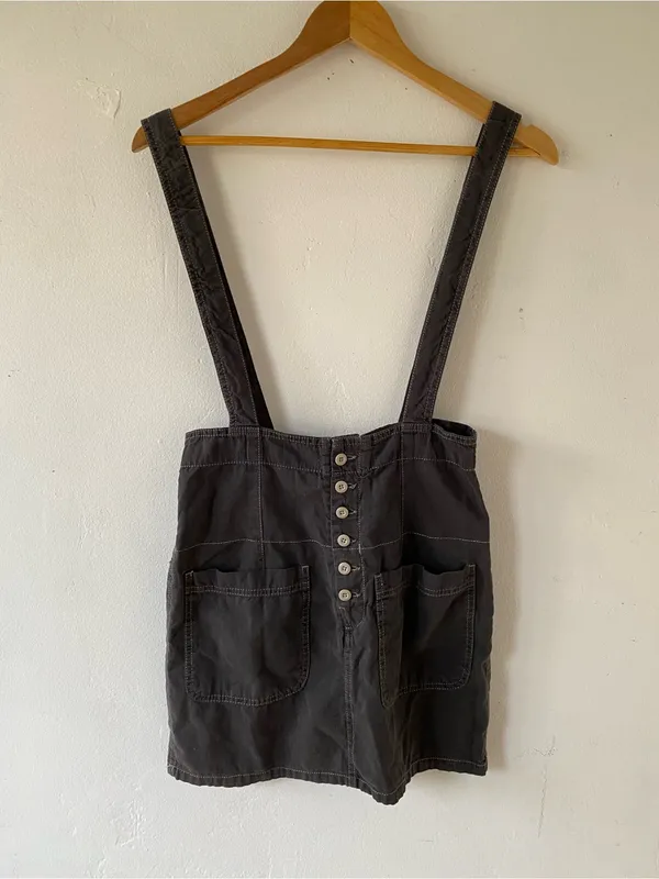 Free People cotton Charcoal Button-Front Pinafore Mini Skirt - Image 10