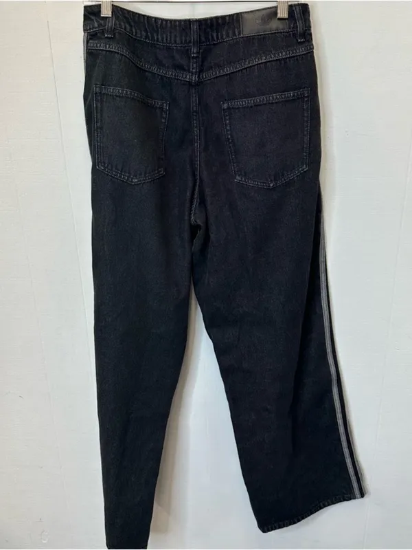 Adidas 32x32 Black Denim Jeans with Gray Side Stripes Wide Leg - Image 7