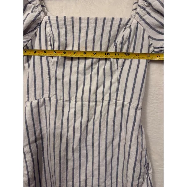 Abercrombie &‎ Fitch Linen Blend Stripe Puff Sleeve Mini Dress Womens Small Blue - Image 3