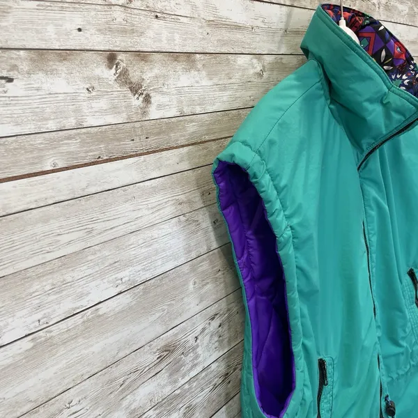 Vintage 90's Edelweiss Womens L‎ Ski Vest Green Nordic Embroidery Quilted Lining - Image 4