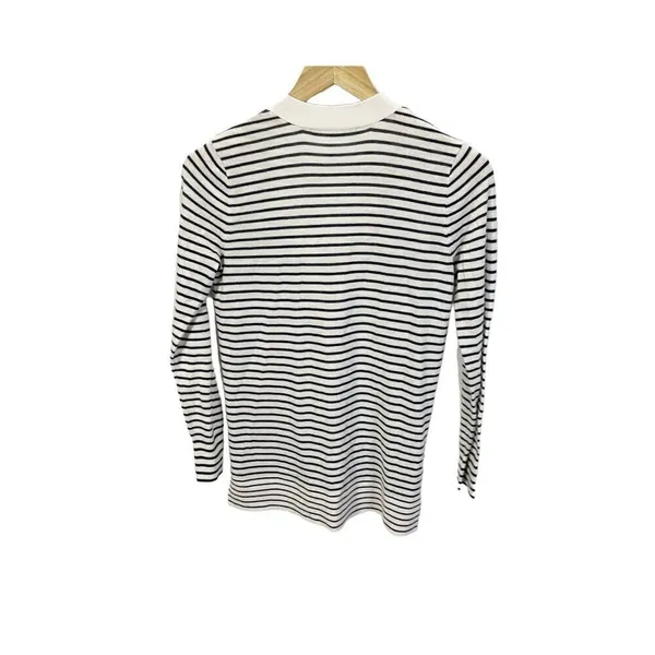 Loft Womens Cardigan Sweater Gray Striped Long Sleeve V Neck Knit Side Slit‎ XS - Image 2