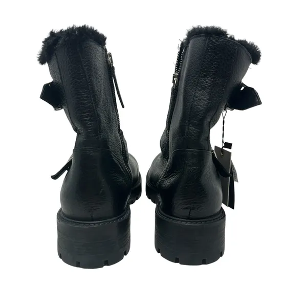 Zara Moto Ankle Boots Leather‎ Buckle Shearling Lined Black Size 40 US 9 - Image 9
