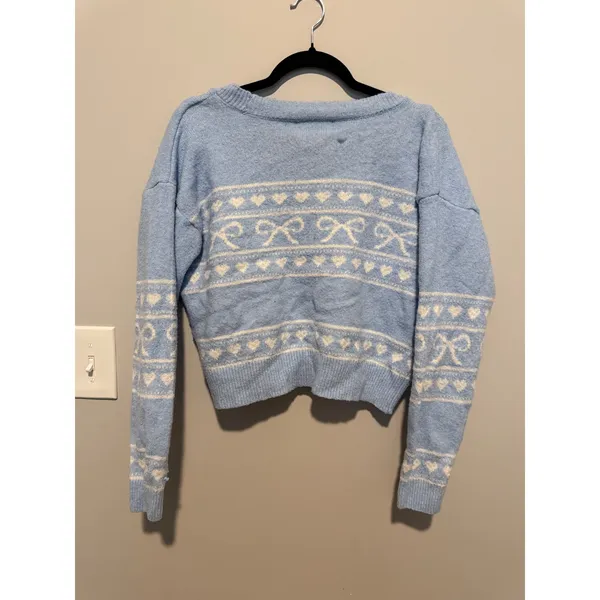 No Boundaries Women Blue Bow Heart Cropped Cardigan Sweater XS Coquette Sweater - Image 3