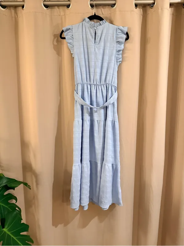 SHEIN Light Blue Ruffled Dress with Waist Tie - Image 2