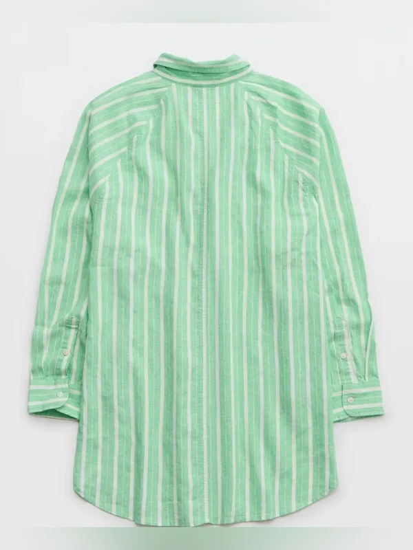 Aerie Green White Striped Linen Blend Coverup Button-Up Shirt - size L - Image 15