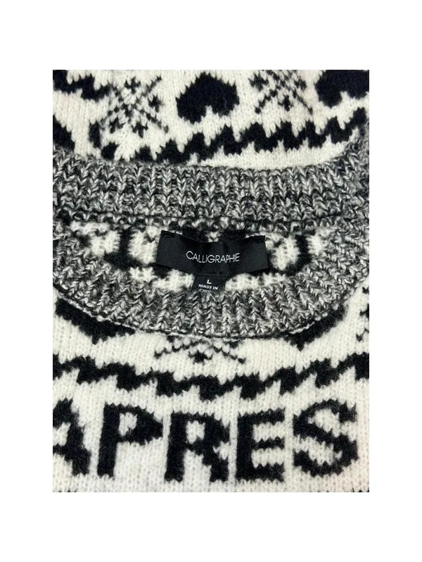 Calligraphe Après Ski Sweater Womens L BlackWhite Fair Isle Knit Winter Pullover - Image 3
