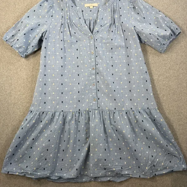 LOFT Women's Medium Blue Swiss Dot Chambray Button Front Dress Short Sleeve - Image 5