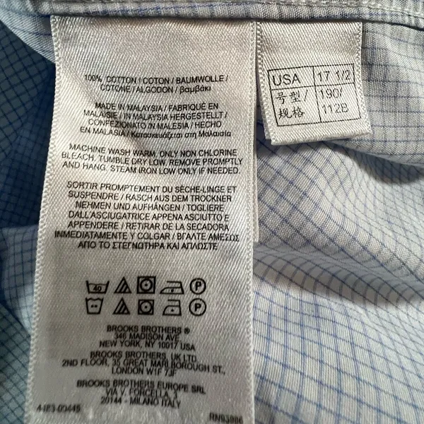 Brooks Brothers Regent‎ Dress Shirt Mens 17.5 32/33 Blue Micro Check Non-Iron - Image 6
