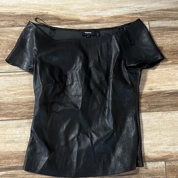 Theory black off the shoulder leather top - Image 2