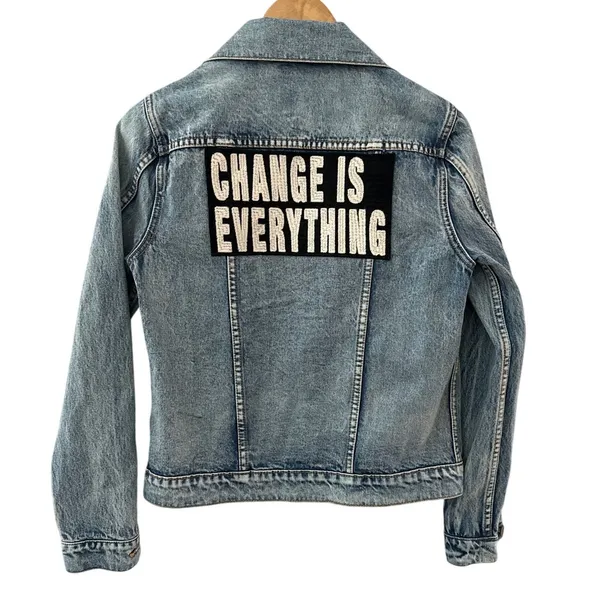 PAM & GELA Statement Denim Embroidered Jacket with Rhinestone Eagles‎ Size Small - Image 5