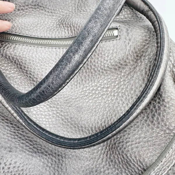 Cole Haan XL‎ Silver Pebbled Leather Satchel Hobo Shoulder Bag Crossbody Strap - Image 7
