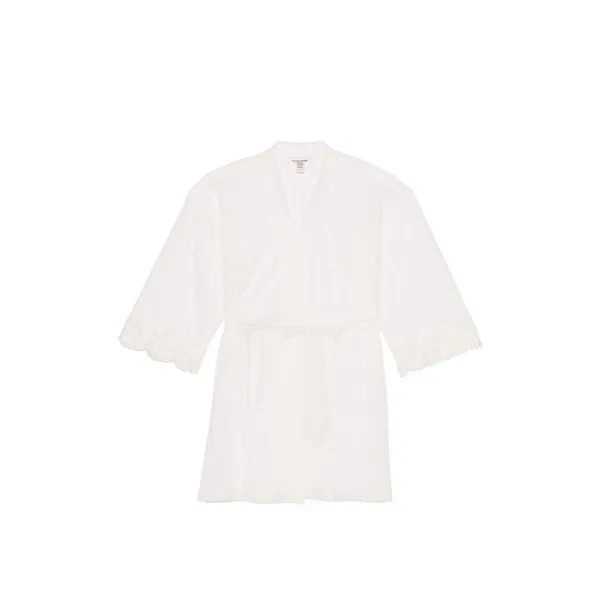 VICTORIA'S SECRET Sheer Boho Floral Embroidery‎ Short Robe White Size M/L - Image 3