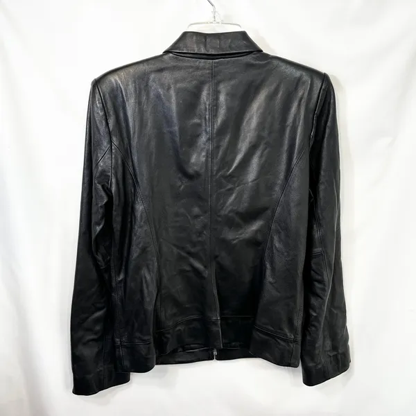 VTG‎ Ann Taylor Small Leather Jacket Black Full Zip Moto Y2K Edgy Genuine 910 - Image 2