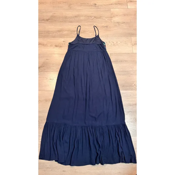 Romeo & Juliet Couture Navy Embroidered‎ Maxi Dress Spaghetti Straps Boho Medium - Image 4