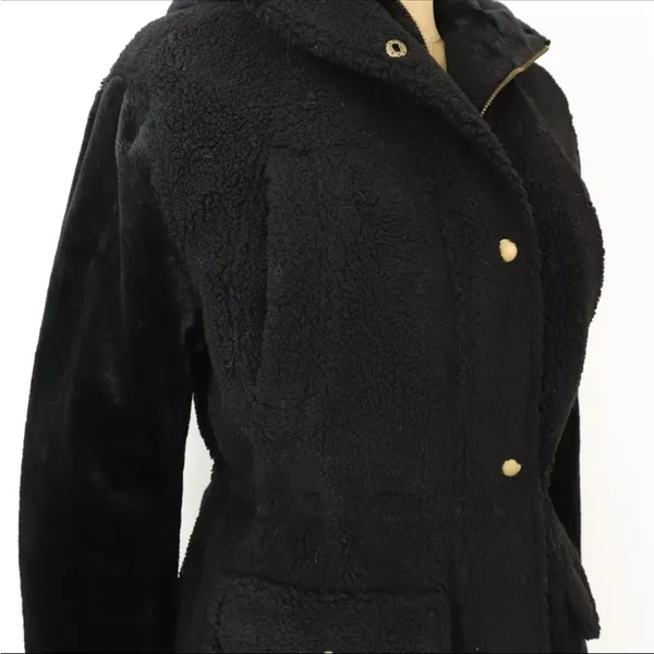 NWOT Eden Society Sherpa Faux Fur Lined Black Hooded Jacket Women’s Size L‎ - Image 6