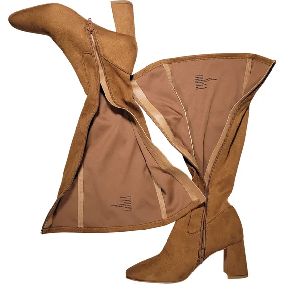 Nordstrom‎ Rack Tan Suede Square Toe Block Heel Knee High Boots Women Size 5 - Image 2