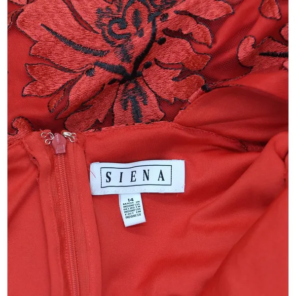 Siena Womens V-Neck Embroidered-Mesh Sleeveless Dress SATP1831 Red / Black 14 - Image 4