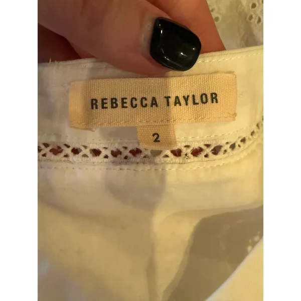 Rebecca Taylor Dress Women‎ 2 White Netted Eyelet Tie Waist Cap Sleeve Midi Boho - Image 12