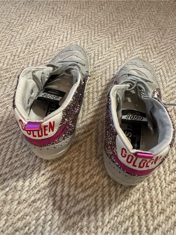 Golden Goose Gray & Pink Glitter Mid-Top Sneaker | Size 37 - Image 4