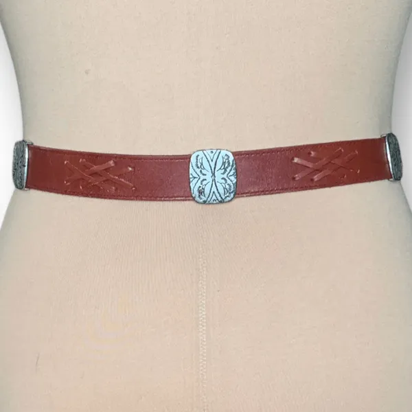 Vintage Latigo Leather Concho Belt Western Cowgirl Rodeo Ranch Brown‎ Size Large - Image 6