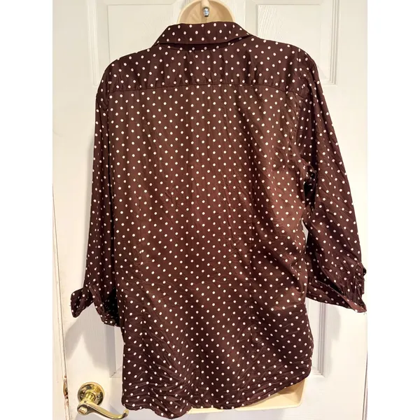Lauren Ralph Lauren Brown Polka Dot Button Down Shirt 3/4 Sleeve Top - Image 3