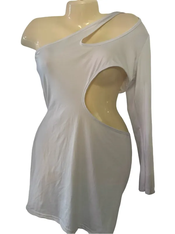 White One-Shoulder Cutout Mini Dress - Image 2