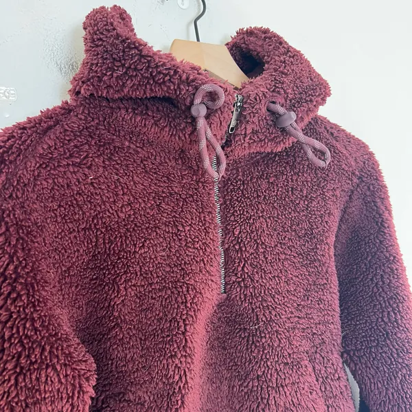 LULULEMON- Textured Fleece 1/2 Zip Red Merlot Pullover Hoodie Warm Comfy Cozy - Image 3