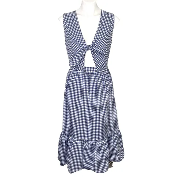 Shoshanna Gingham Check Tie Gilroy Dress Blue‎ White Size 12 $385 - Image 10