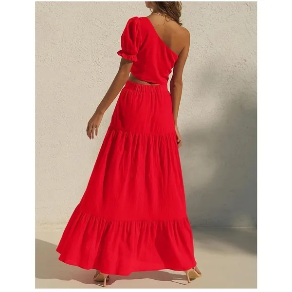 NEW High Waist Flowy Maxi Skirt High Slit Pockets M - Image 5