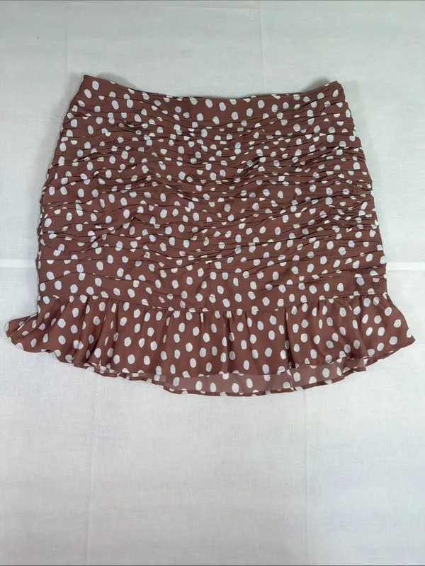 Abercrombie & Fitch Ruched Mini Skirt XL NWT Dusty Pink Polka Dot Mod Preppy - Image 2