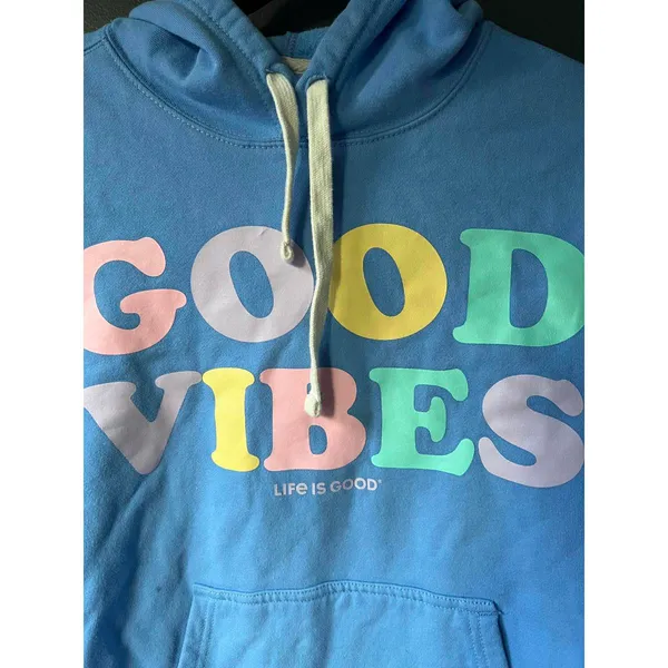 Life is Good Good Vibes Blue Hoodie Sweatshirt - Image 3