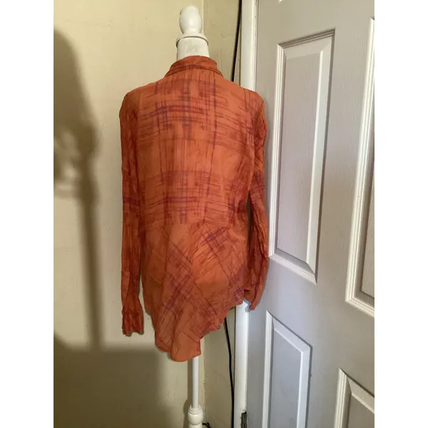 Free People Womens Orange Plaid Button Down Cotton Gauze Shirt Size Large L 1245 - Image 4