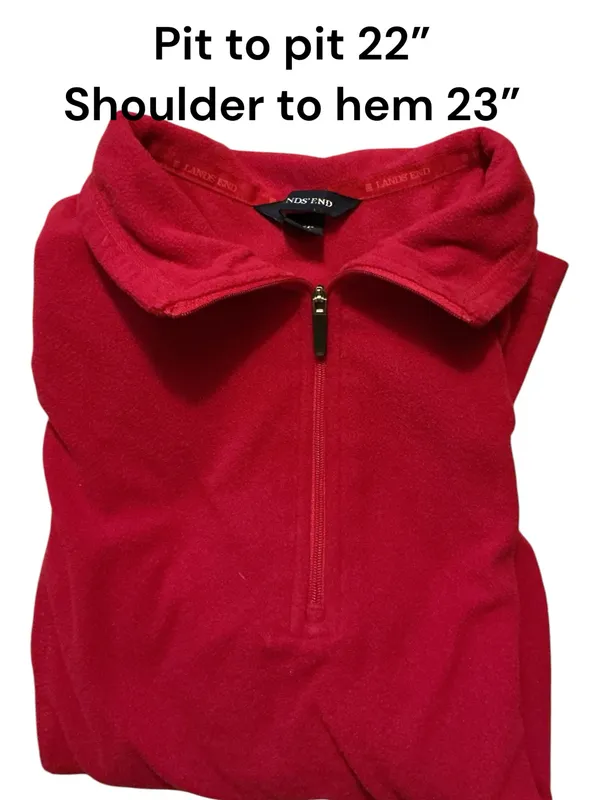 Lands' End Red Quarter Zip Fleece Pullover Sweater Collar Size Medium - Image 3