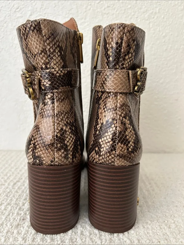 Sam & Libby Size 8.5 Faux Snake Skin Stacked Heel Jett Boots in Mocha Multi - Image 3