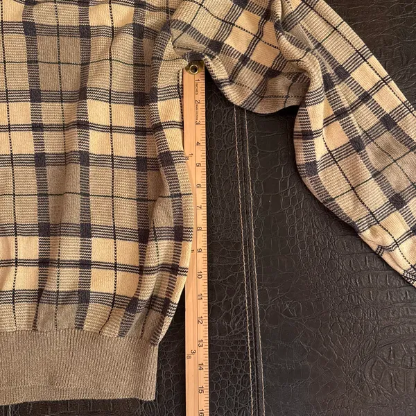 Bobby Jones V Neck Plaid Sweater Vintage Size M 100% Cotton - Image 2