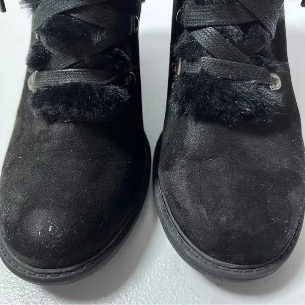 A New Day Larina Black Faux Fur Heeled Ankle Boots - Image 4