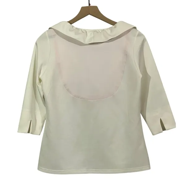 Gretchen Scott Jersey Ruffle Neck 3/4 Sleeve Top - White - Small - Image 4
