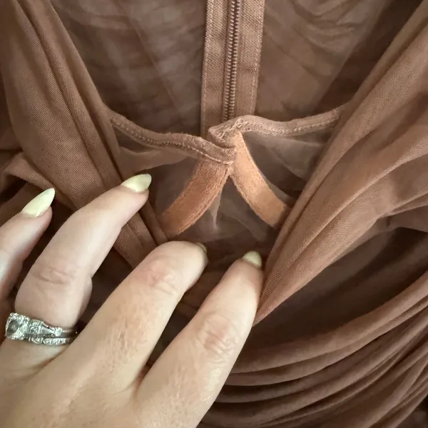 HOUSE OF CB | Emme Mesh Long Sleeve Brown Bodysuit Mocha | Medium - Image 4